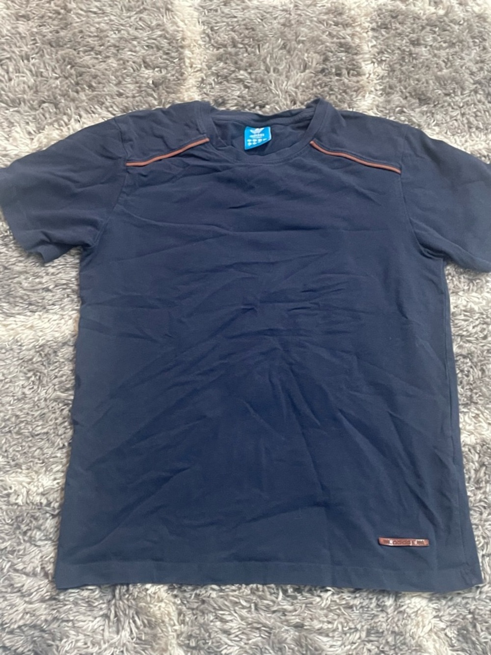Adidas originals navy blue t shirt with leather patch